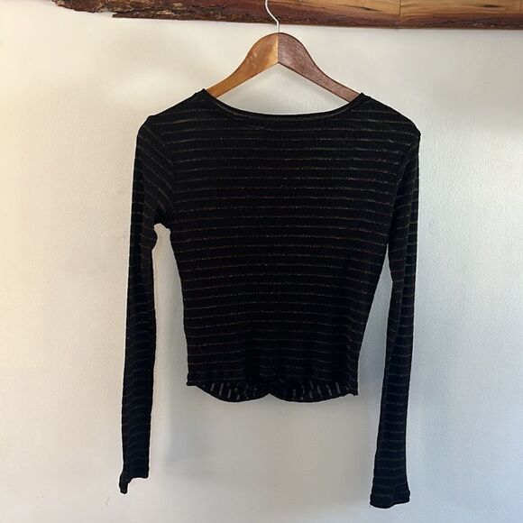 All Saints Carme Shimmer Stripe Twist Tee M Metallic Black Gold - Picture 9 of 10